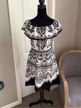 Flying Tomato Black & White Off-Shoulder Mini Dress
